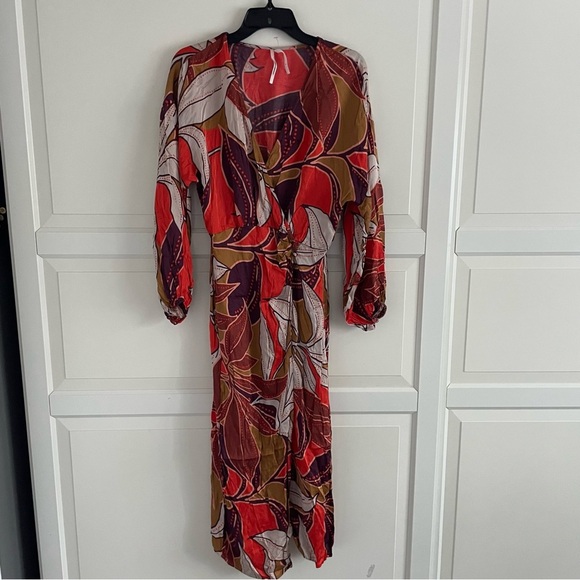 Anthropologie brown and orange floral print midi dress 20955 - Picture 6 of 15
